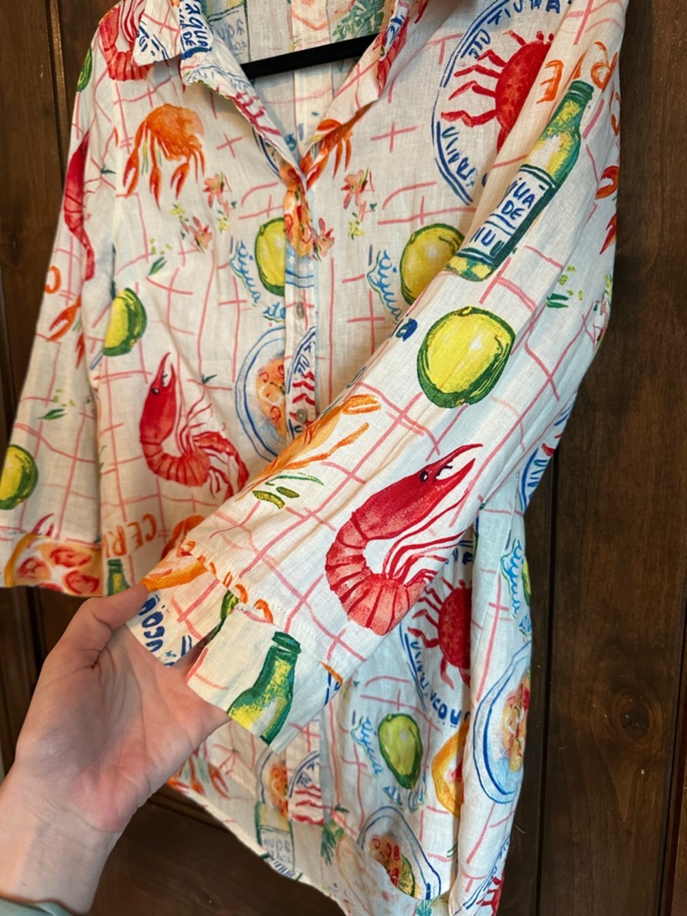 Calypso St. Barth White Linen Button-Up Seafood & Citrus Print Shirt - Picture 3 of 6